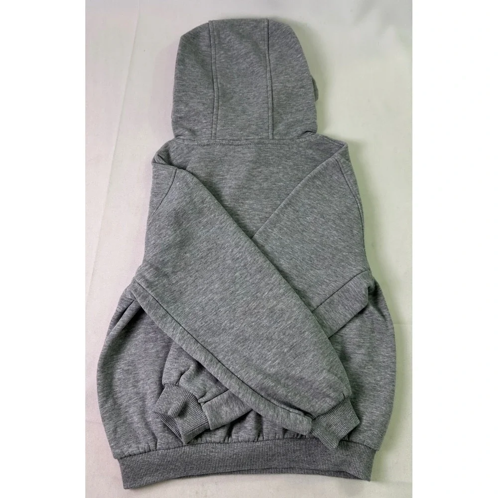 NIKE Pullover Hoodie Boys Grey Heather Blue Striped Swoosh Logo Fleece Size 7 LG